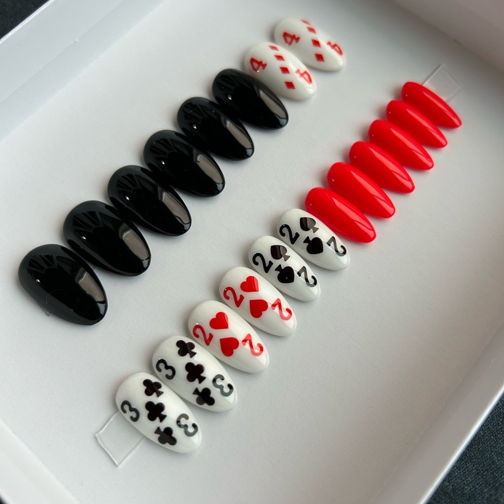 Black and Red Playing Card Press on Nail Set, Short Stiletto/Almond